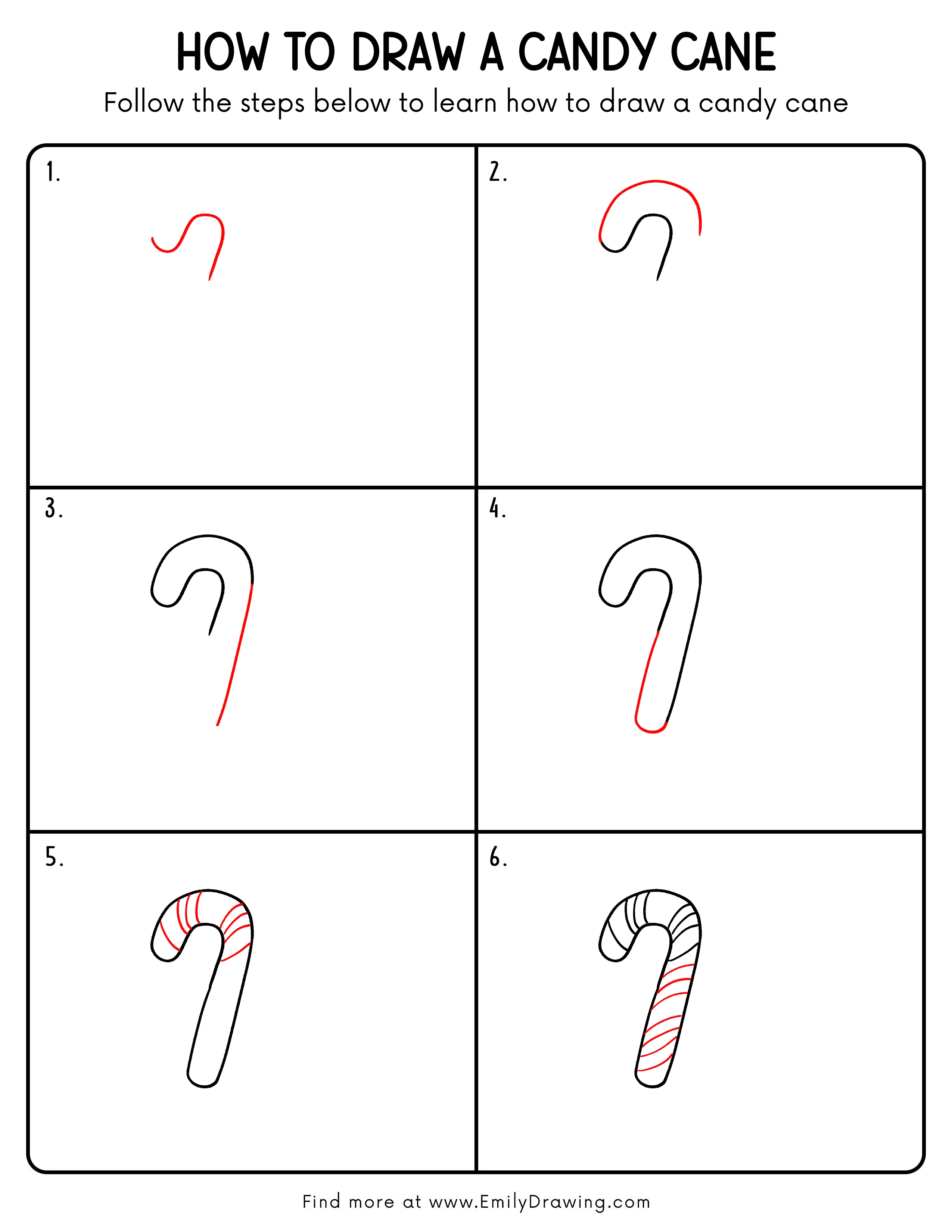 Printable Candy Cane Drawing Guide